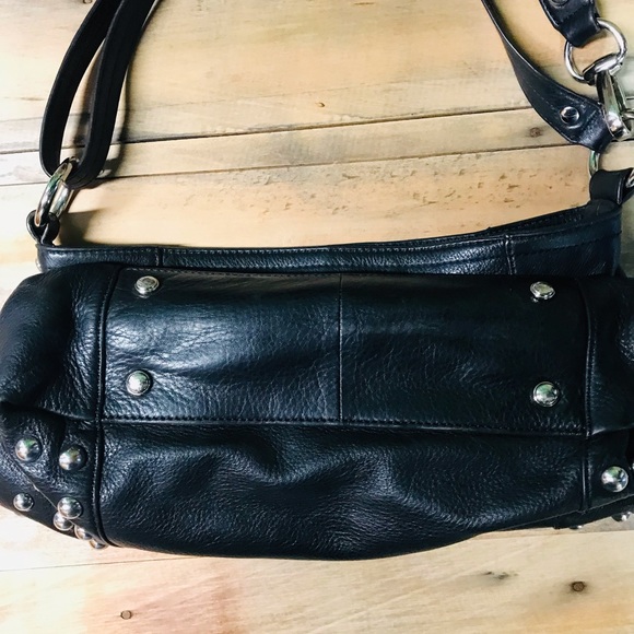 B Makowsky Black Leather & Silver Stud Crossbody. - Picture 10 of 16
